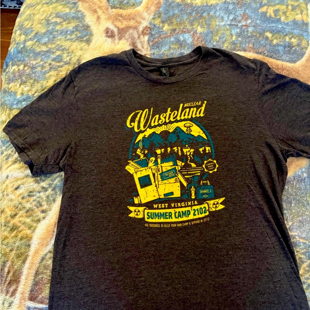 Vintage Fallout Nuclear Wasteland Charcoal Tee with Bold Yellow Graphic